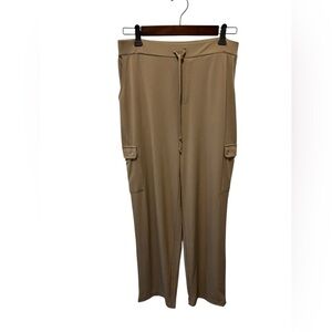 Susan Graver Regular Liquid Knit Pull-On Cargo Pants Taupe Size S Stretch Slinky